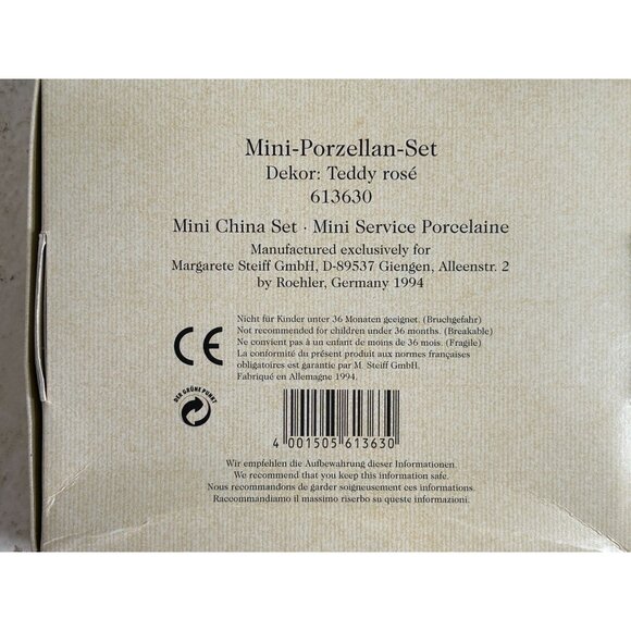 Vintage 1994 Steiff Teddy Rose Mini-Porzellan 10-Piece Tea Set - NIB - Picture 3 of 6